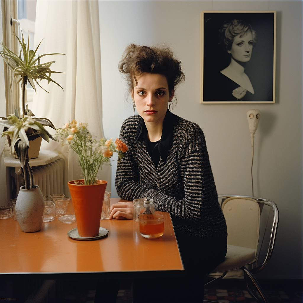 Young woman from East Germany in 1980s salon