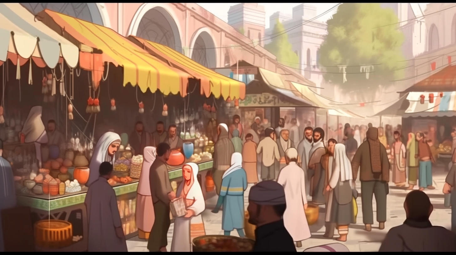 Turkic people haggling at the Kashgar marketplace