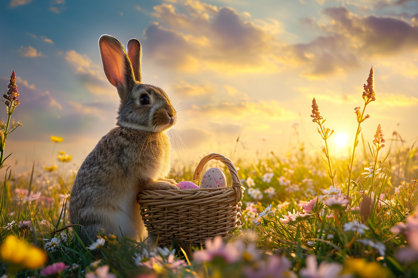 Easter Bunny with Basket of Eggs