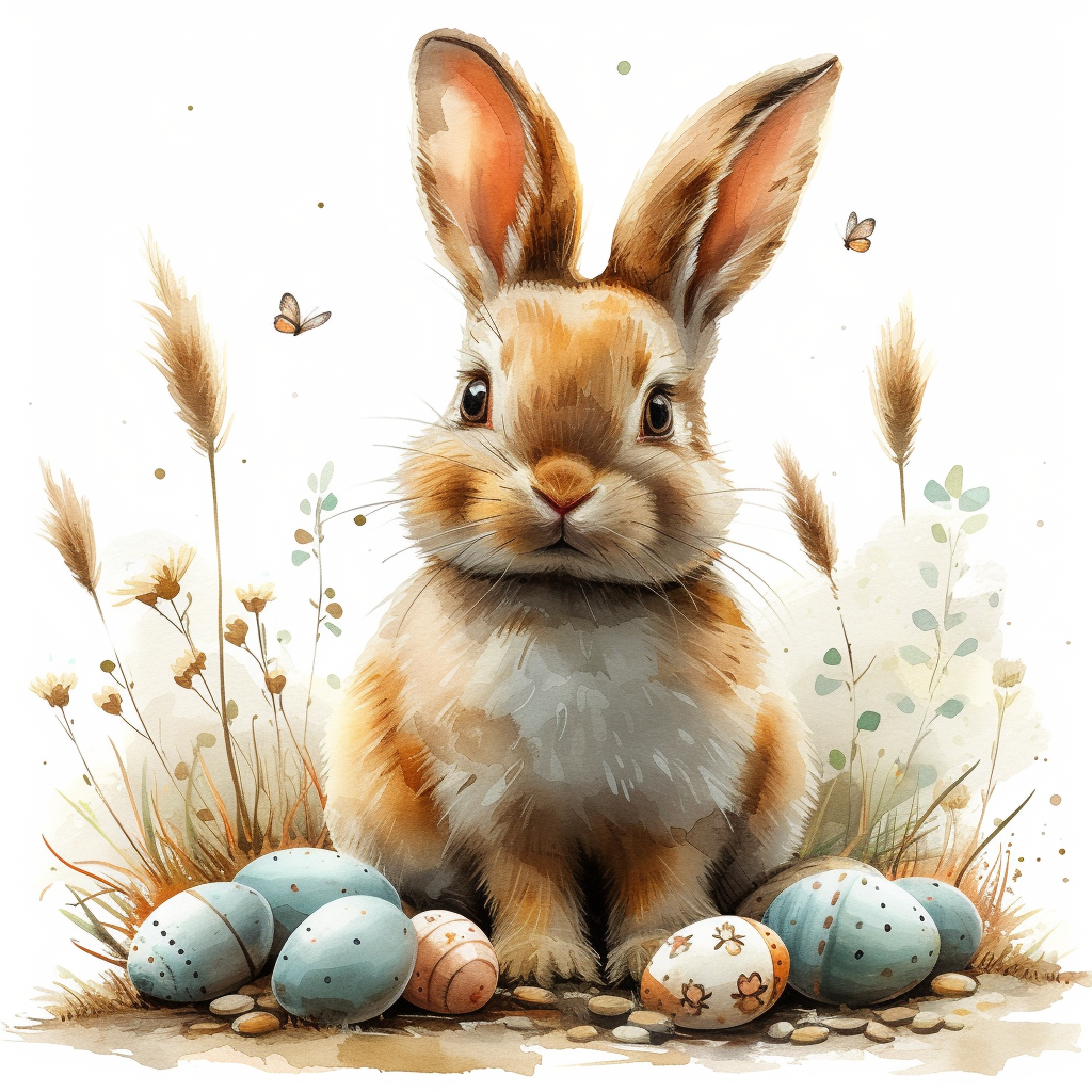 Easter bunny pastel watercolor illustration