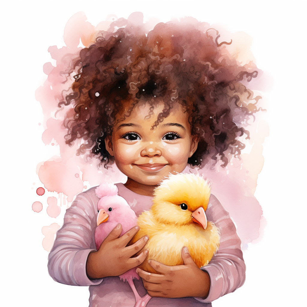 Afro girl holding Easter chick