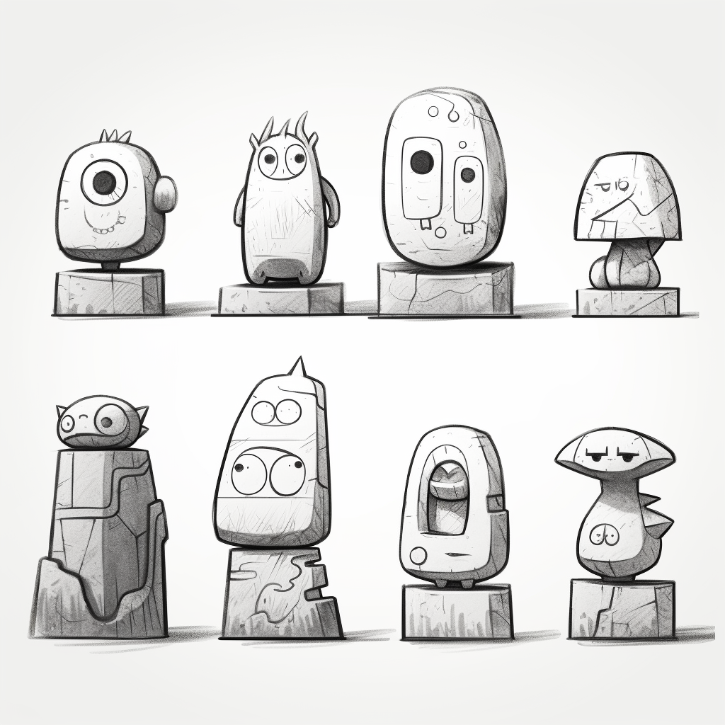 Minimalist Easter Island Pokemon Stone Statues