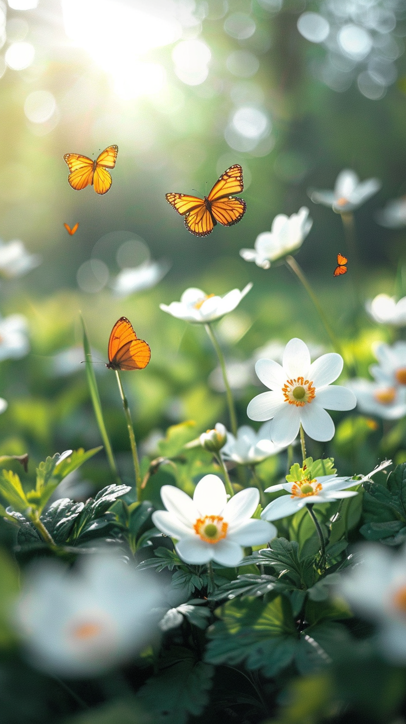 Forest meadow with white flowers