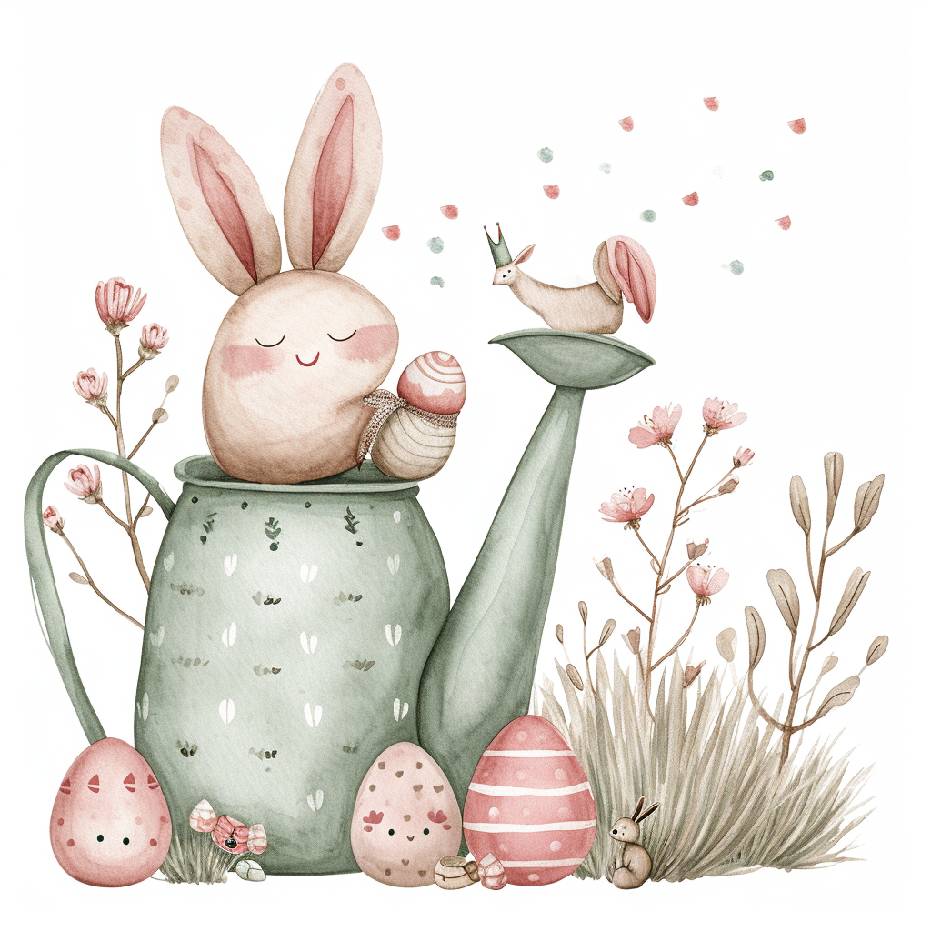 Watercolor Easter Watering Can Clipart