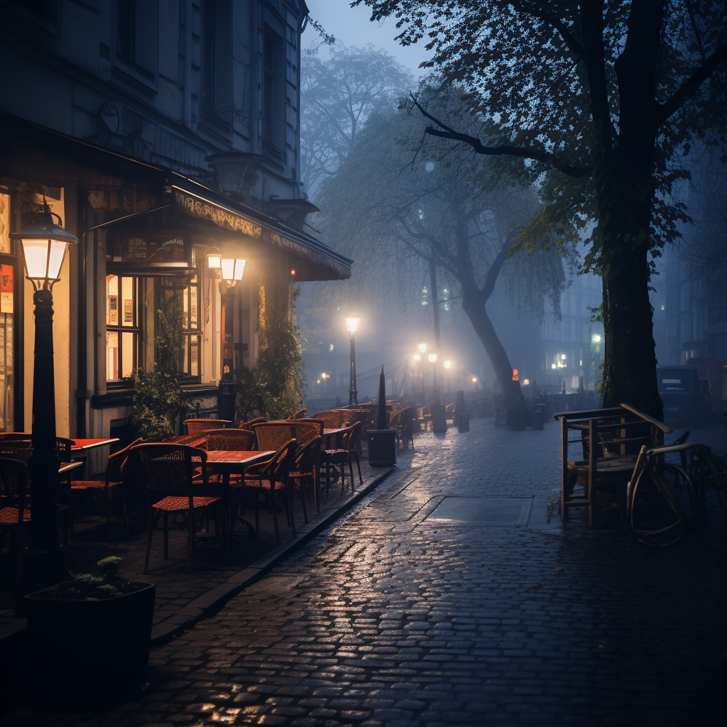 Moody Eastern Europe Cafe at Night