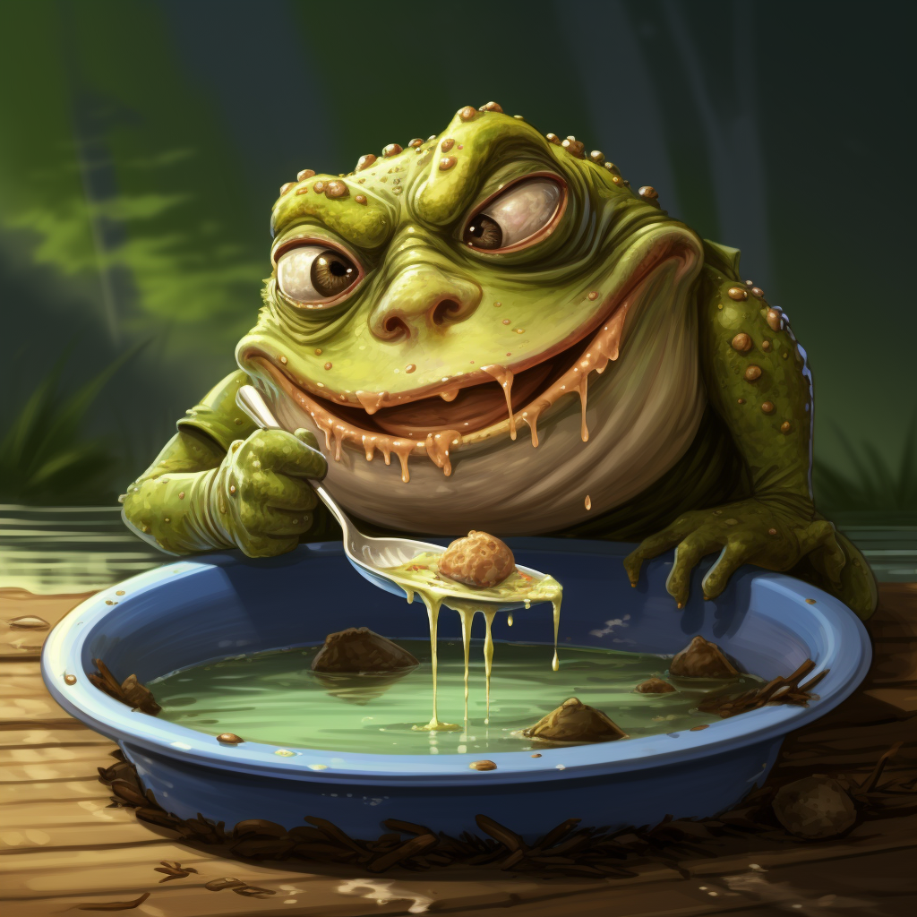 Cartoon frog eating an insect