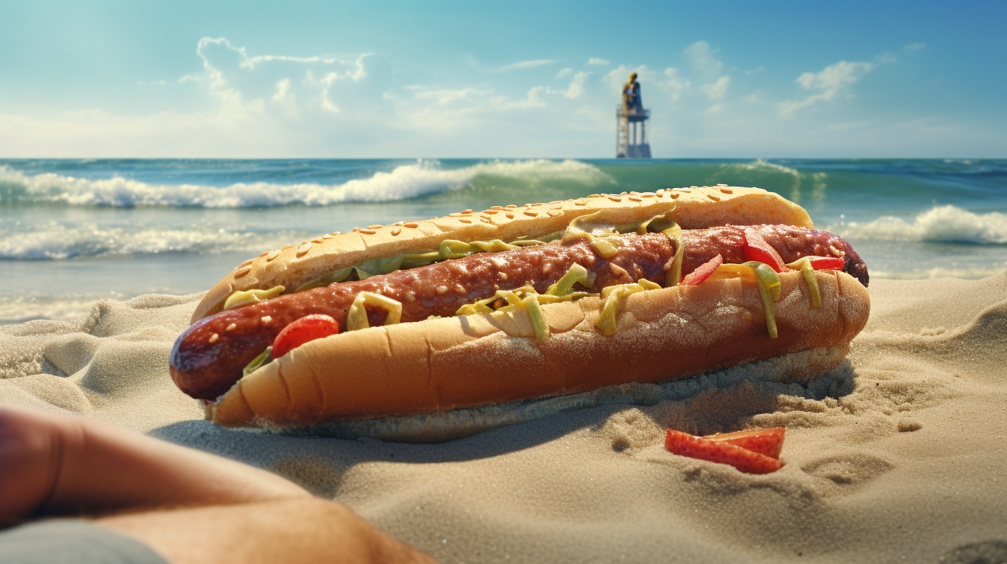 Delicious hot dog enjoyed at the beach