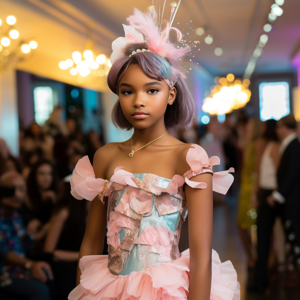 Ebony girl model age 11 straight hair on runway