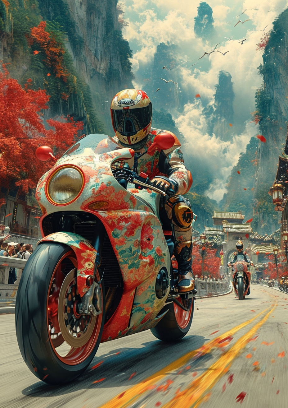 Vibrant art direction image with Bushido and Suzuki Hayabusa