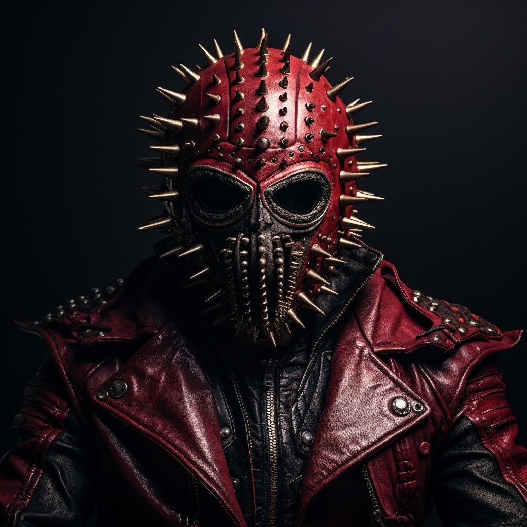 Rockstar wearing eccentric crimson leather outfit