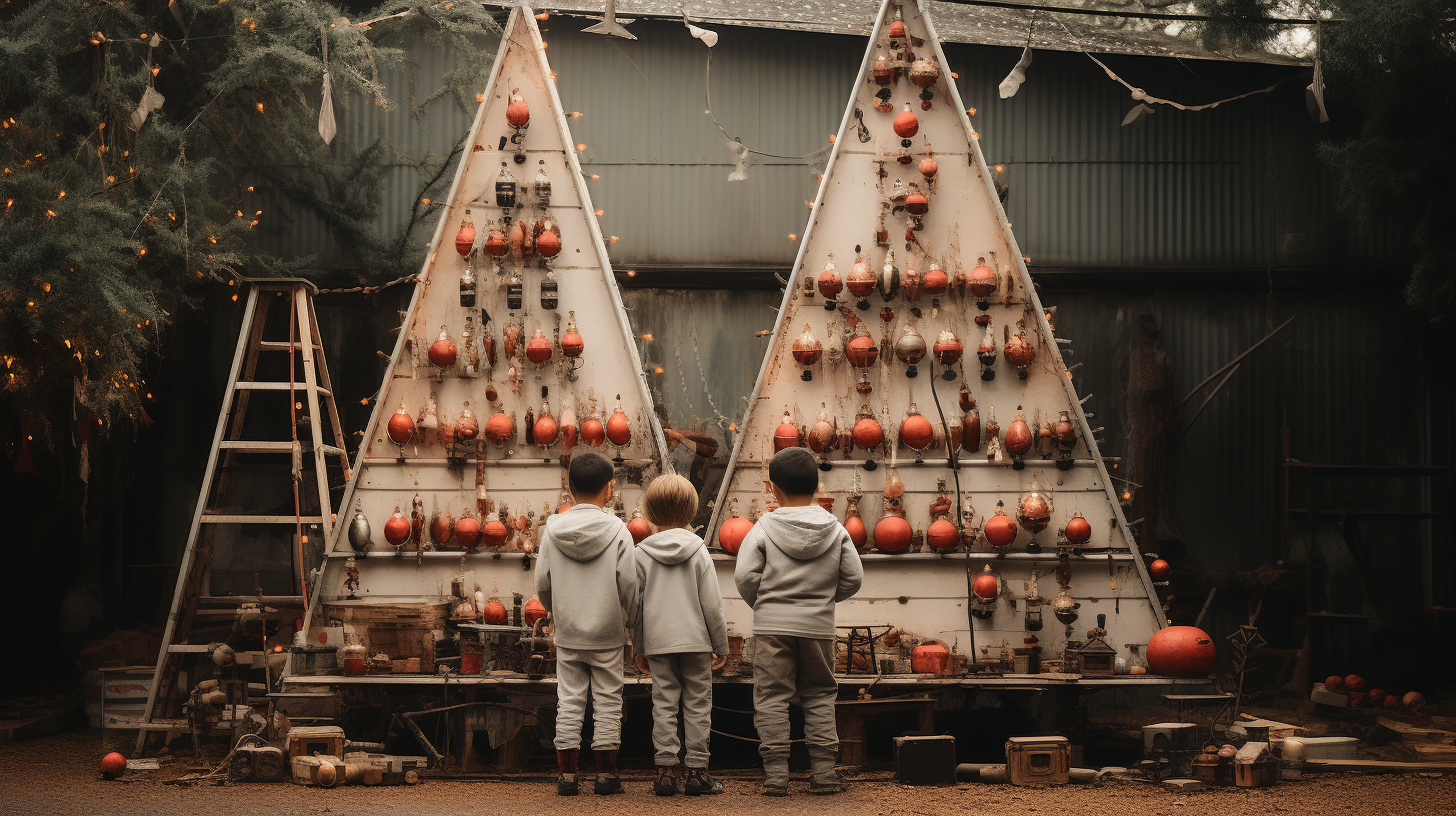 Quirky Children Decorating Christmas Tree Image