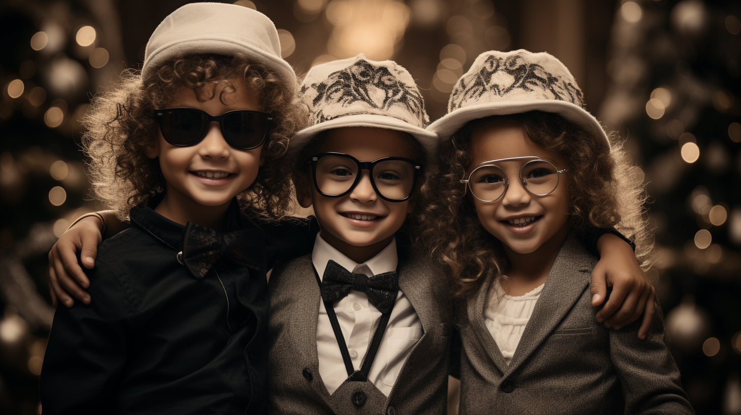 Quirky children playing dress up with Christmas outfits