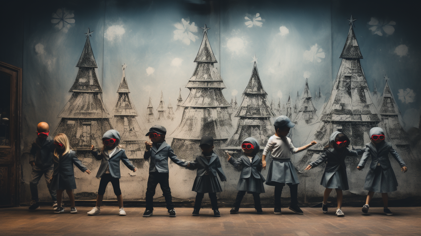 Eccentric and quirky children performing Christmas dance