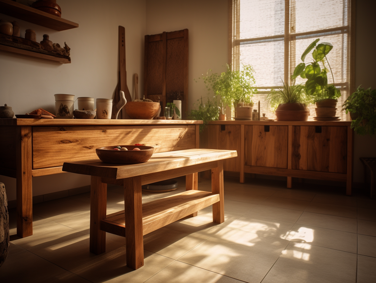 Eco-friendly natural wood furniture in a home