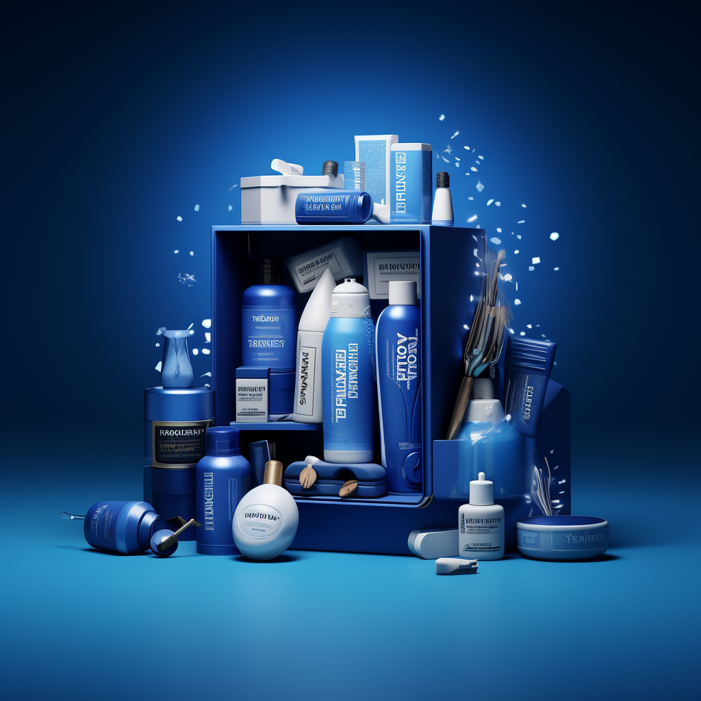 Generic products on blue background