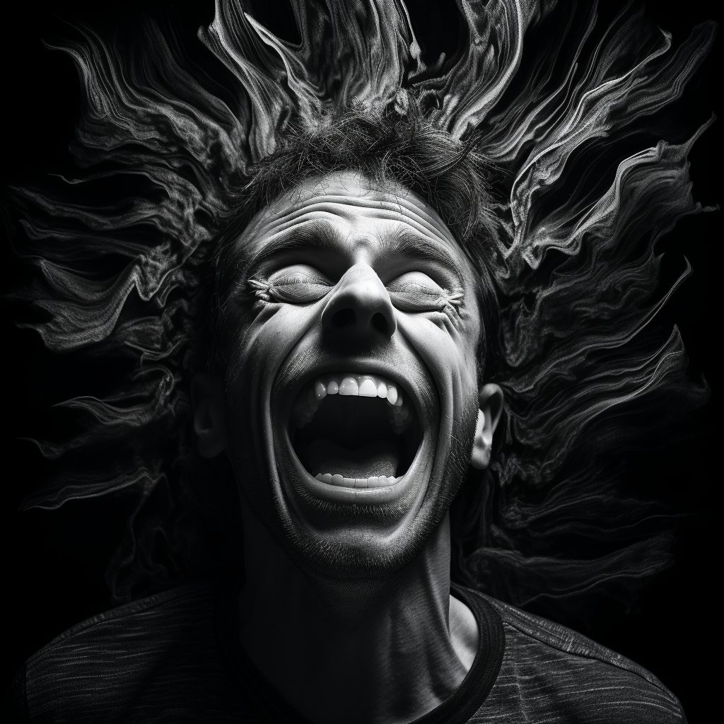 Black and White Image of Ecstatic Man Being Touched