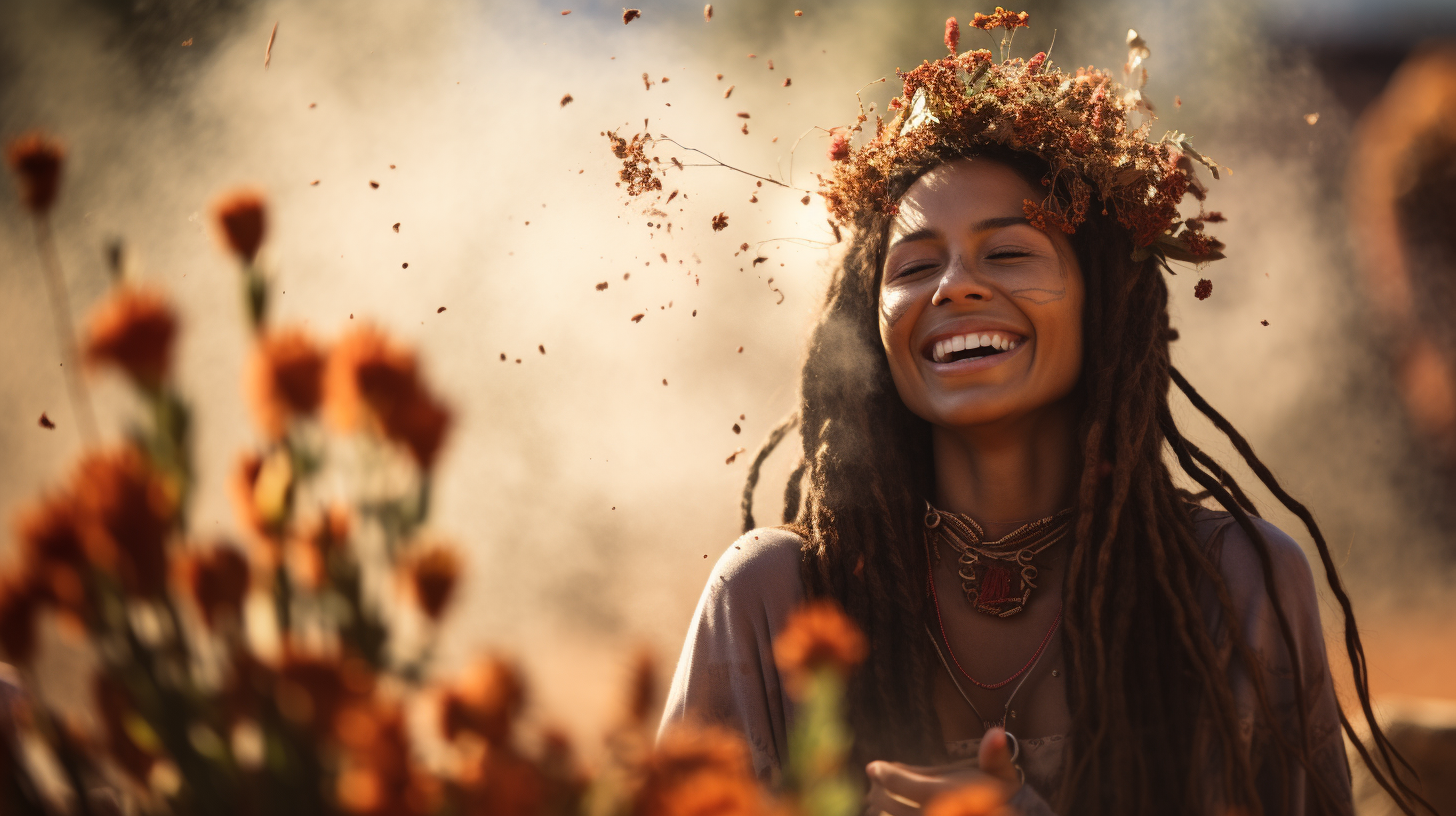 Woman in ecstasy during a plant medicine ceremony