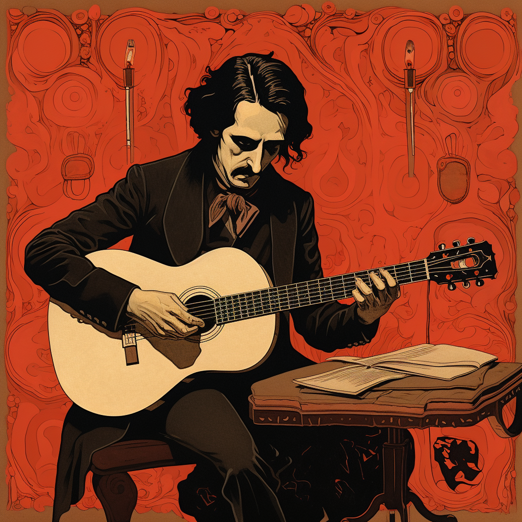 Edgar Allen Poe playing Gretsch: nostalgic art