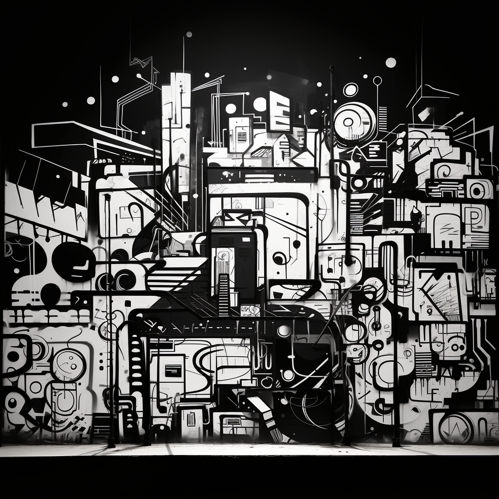 Bold urban graffiti artwork in black and white