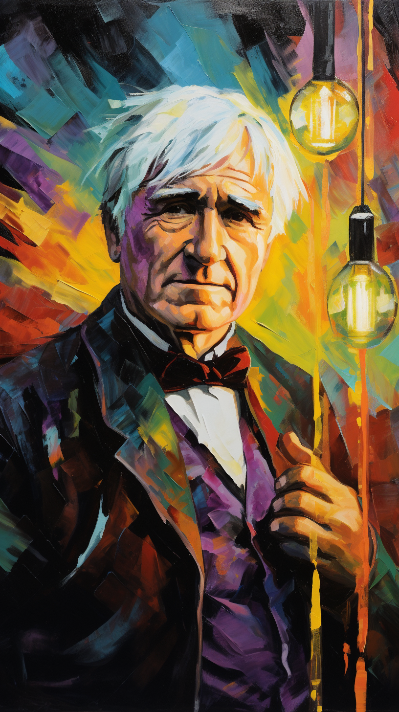 Colorful palette knife painting of Thomas Edison