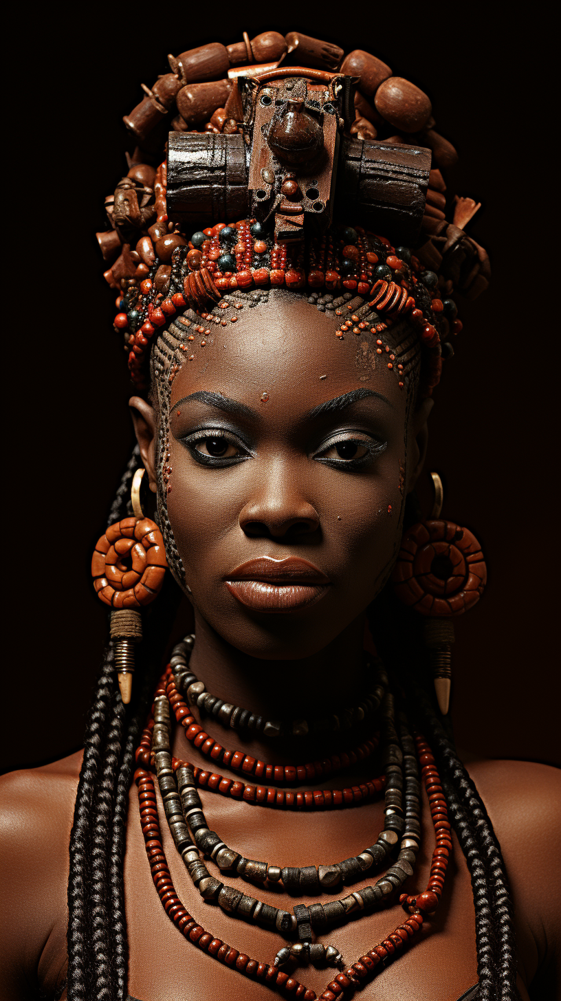 Edo Queen Idia in regal headdress and royal attire.