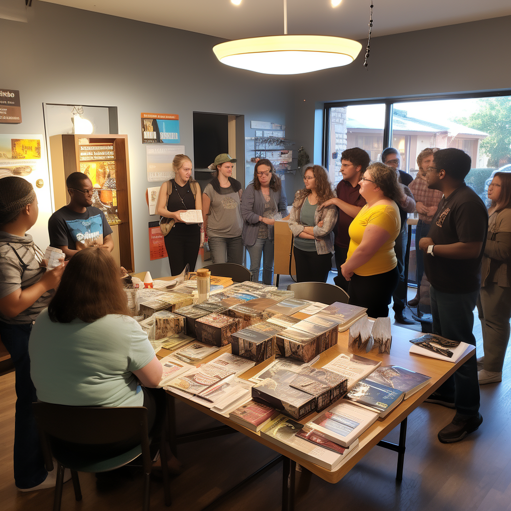 People around table with educational materials