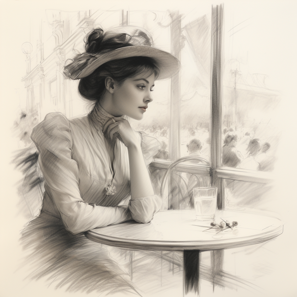 Beautiful portrait of an Edwardian lady in a Paris café