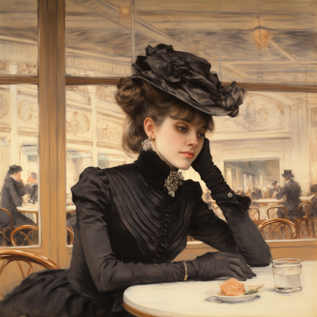 Portrait of an Edwardian Lady in Paris Café