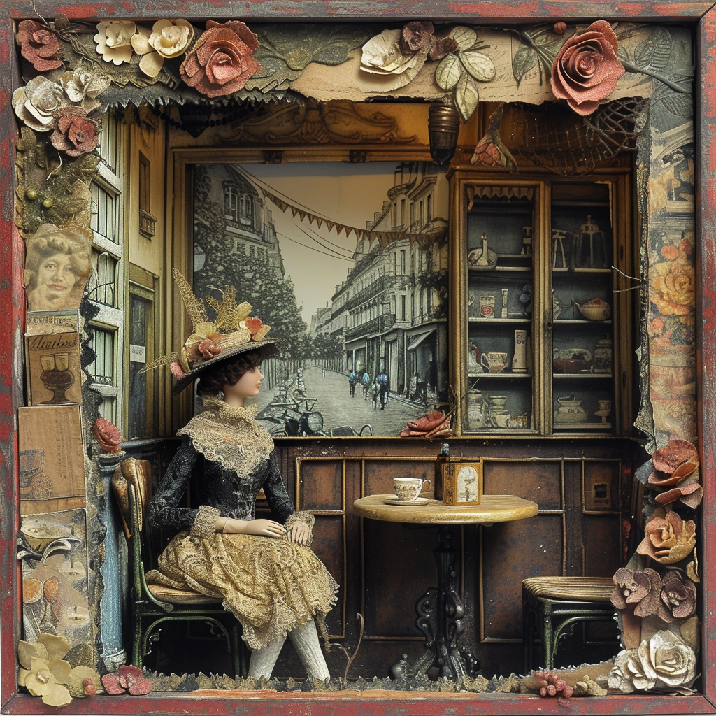 Edwardian woman in Paris cafe