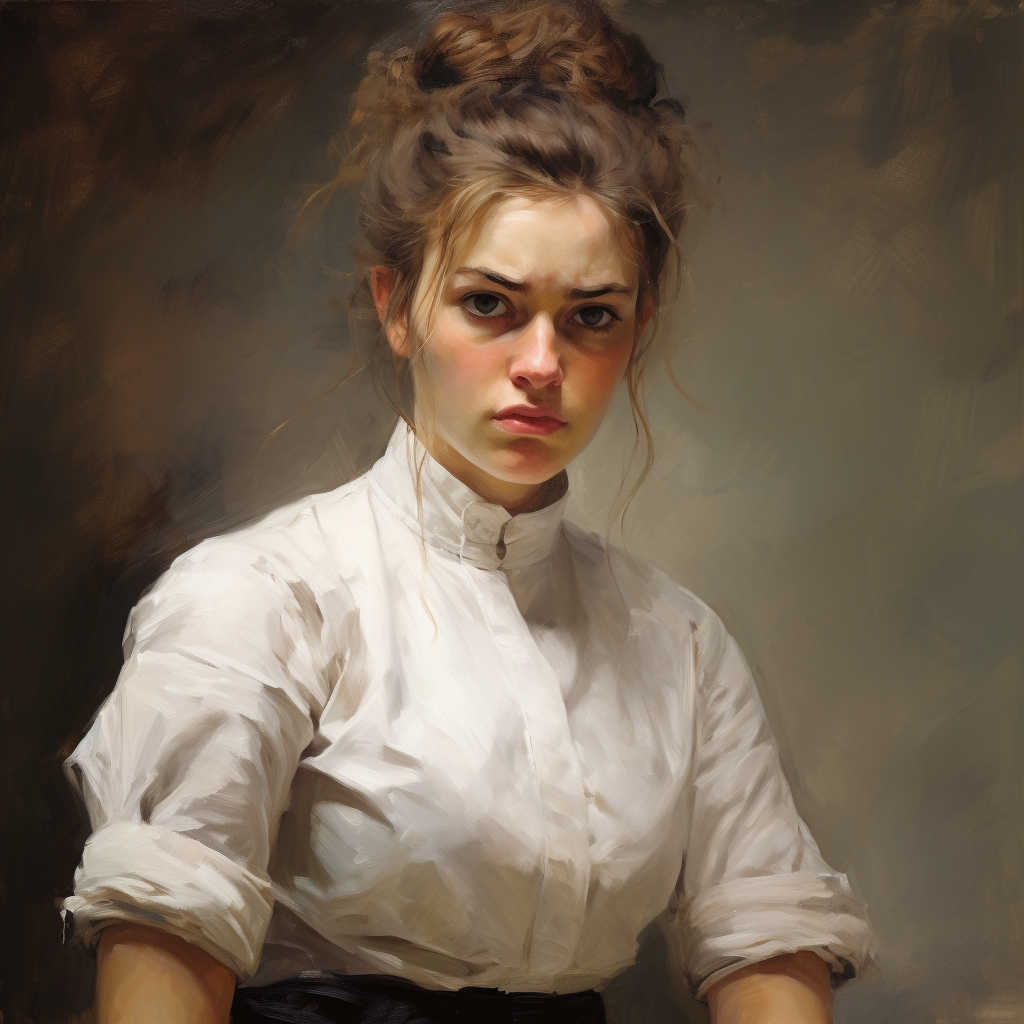 Edwardian maid looking concerned and disheveled