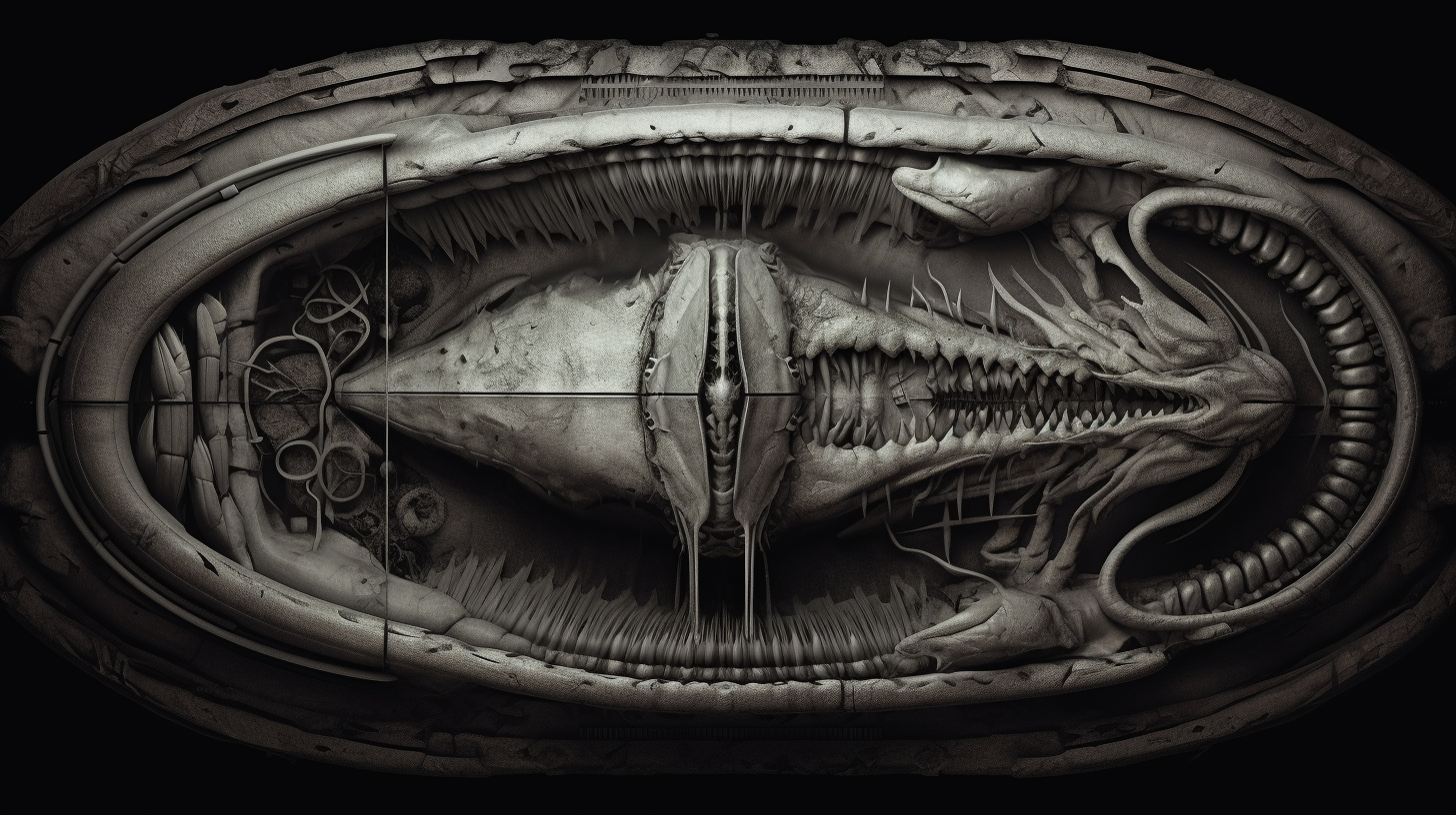 Abstract dissected eel with symmetrical patterns