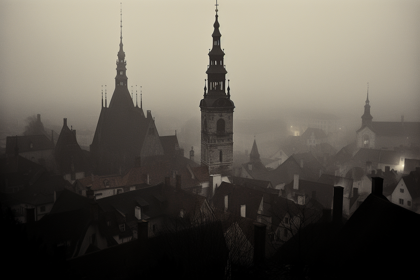 Eerie abandoned city with baroque buildings