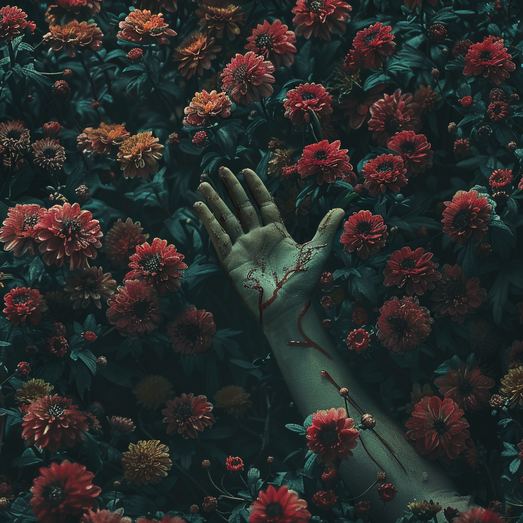 Dead flowers hand reaching out