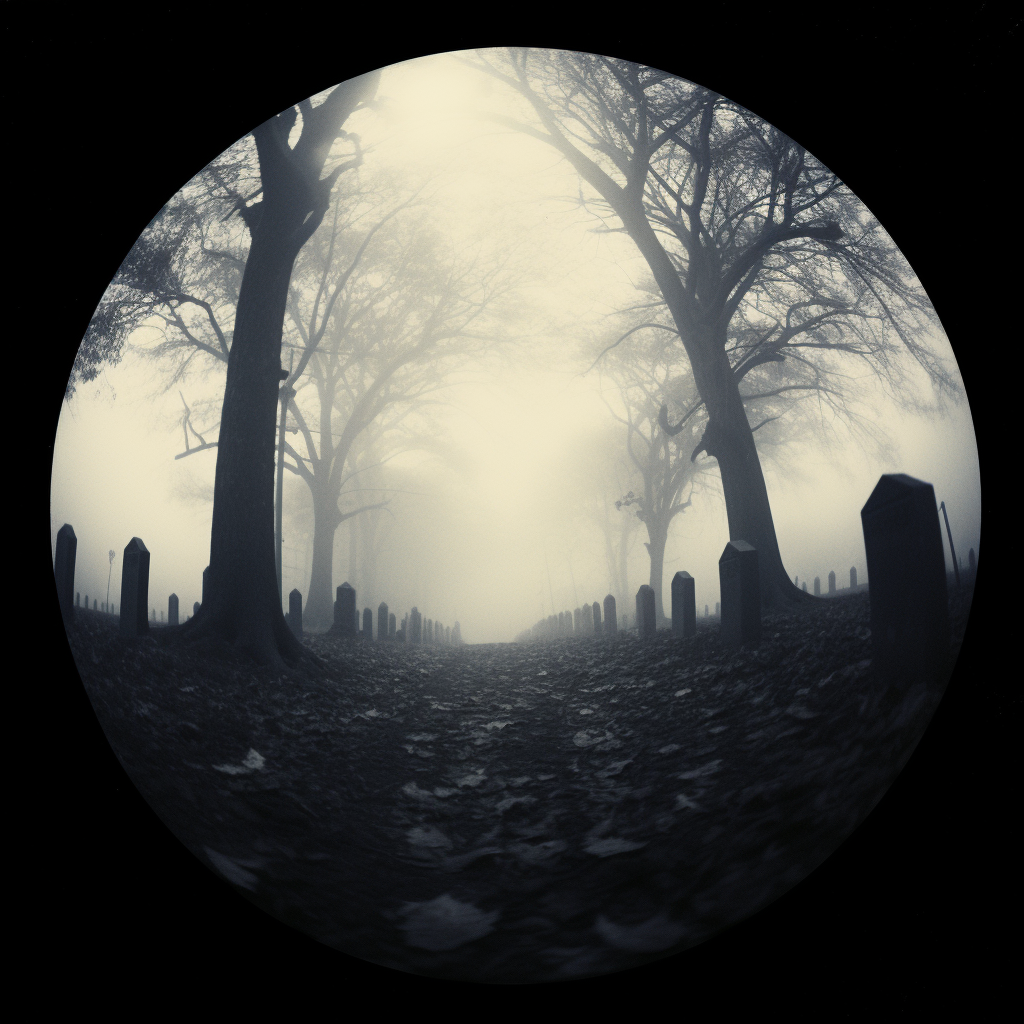 Spooky foggy cemetery Halloween poster