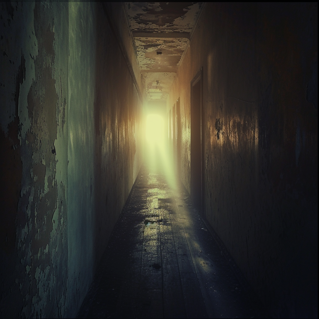 Eerie liminal corridor with unknown light source