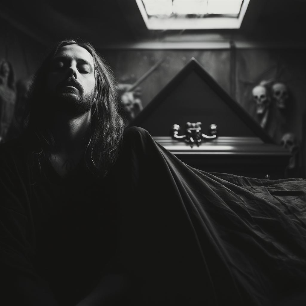 Dark cinematic pallbearer in black and white