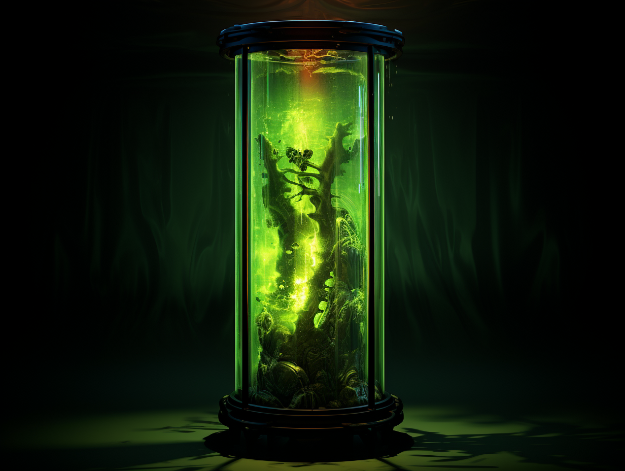 Eerie fluid cylinder with green lighting