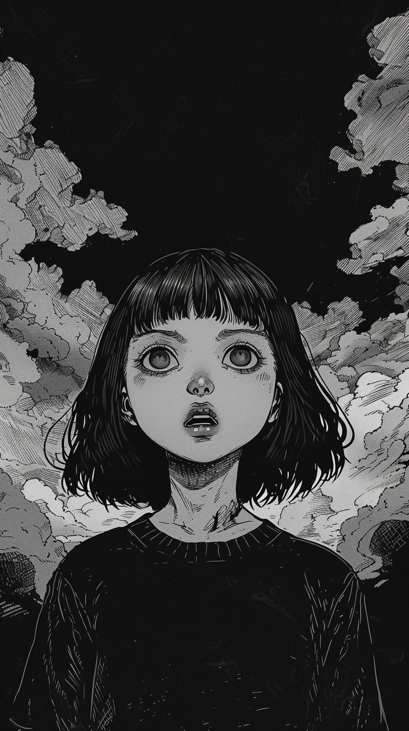 Eerie girl in nightmare manga style