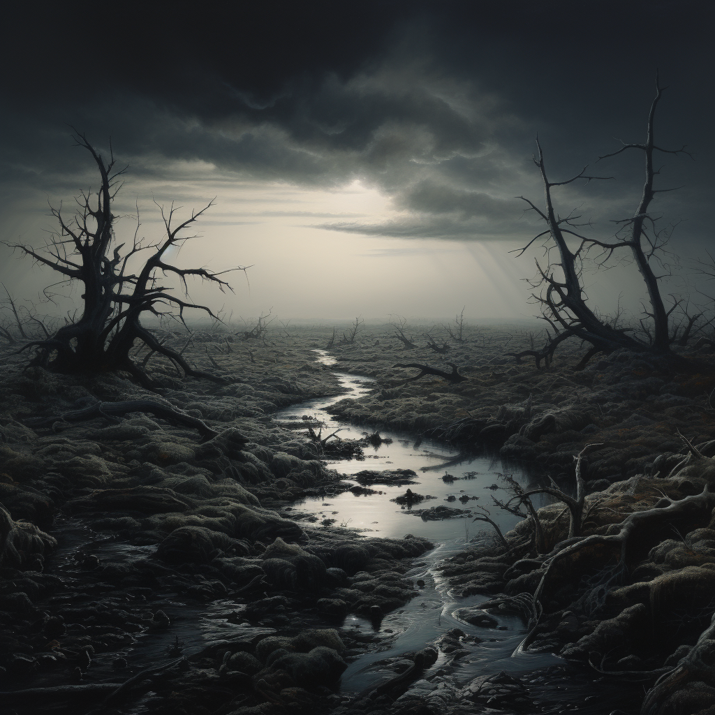 Hyperrealistic eerie landscape masterpiece