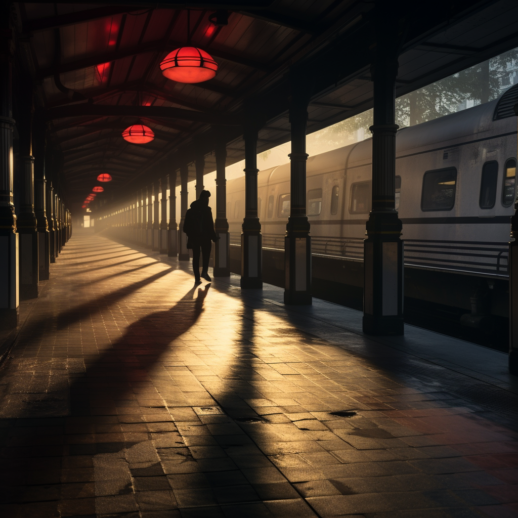 Eerie train station at night