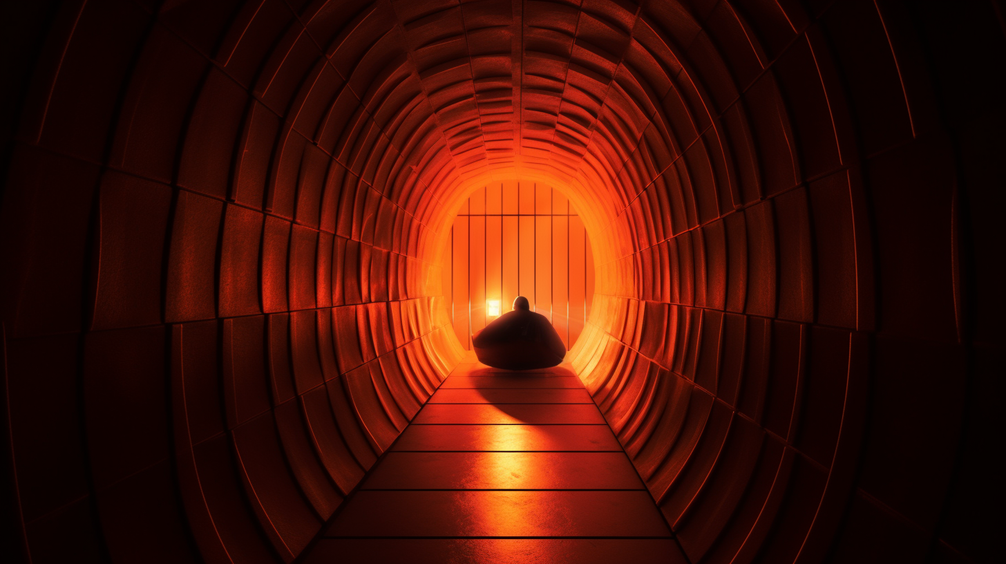 Prisoner trapped in glowing egg-shaped cell