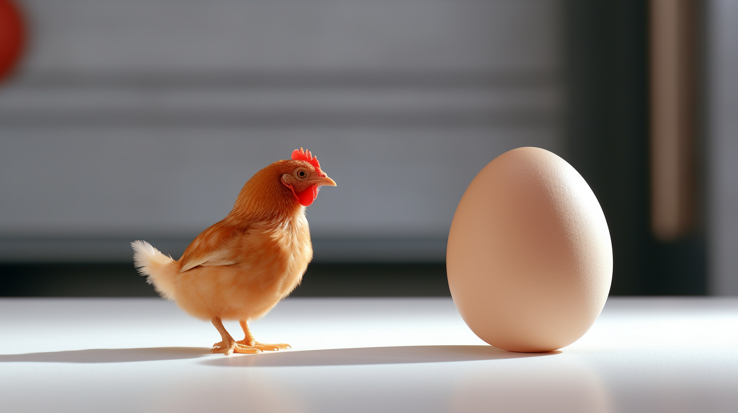 Animated image of egg and chicken debate