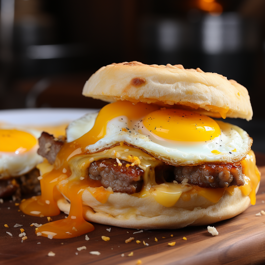 Breakfast sandwich with egg, sausage, and cheese