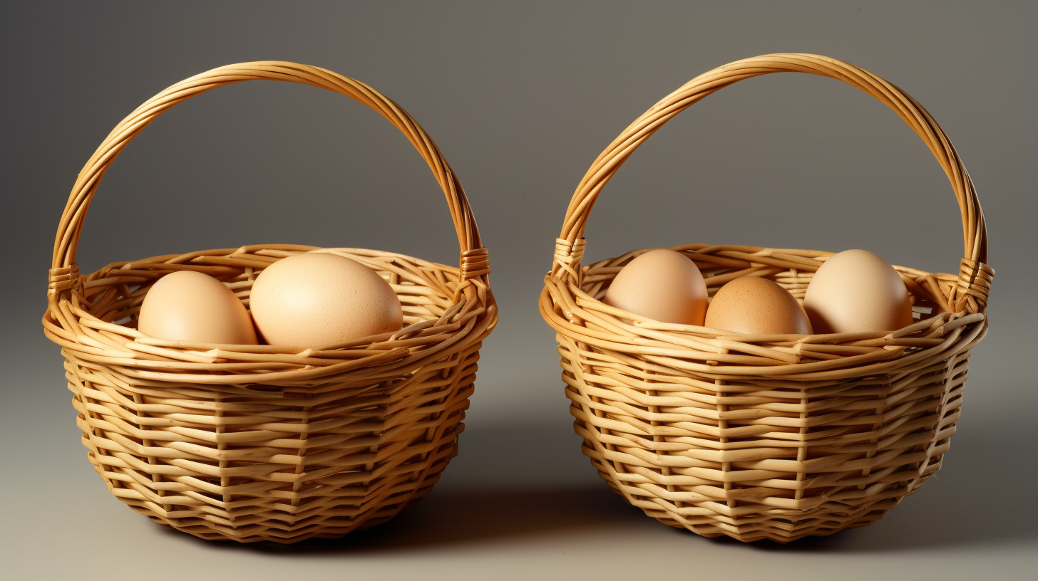 Two empty baskets with eggs