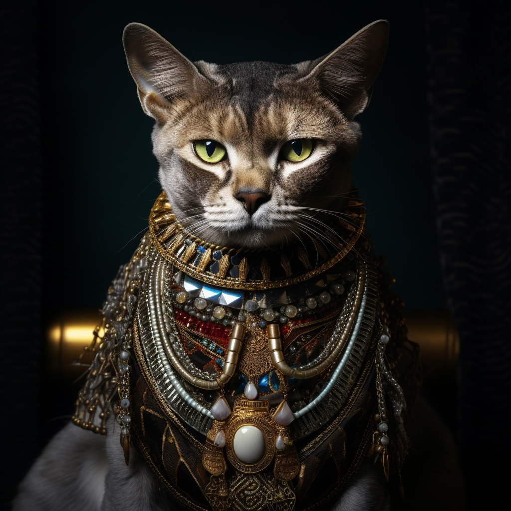 Egyptian Cat Pharaoh with Jewels Inside Pyramid