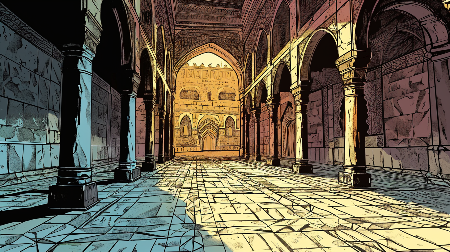 Egyptian Islamic Palace Interior Comic Book Drawing