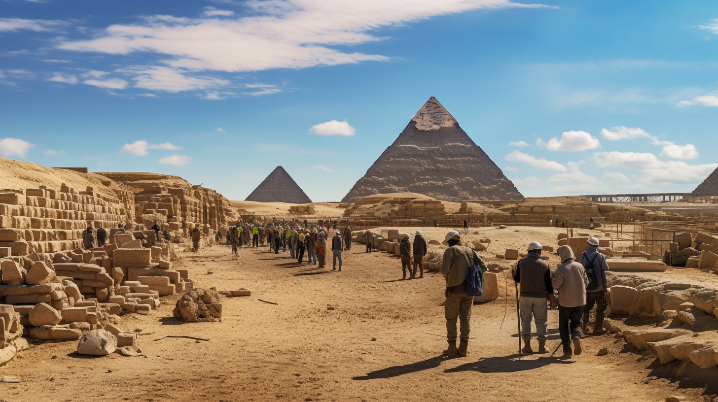 Egyptian Pharaoh Observing Pyramids Being Built