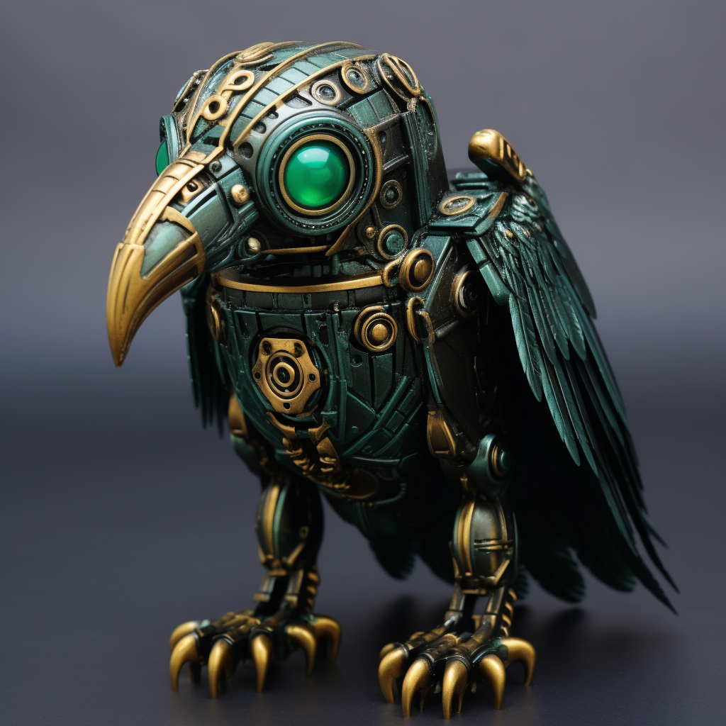 Egyptian Robot Crow Statue in Dark Colors