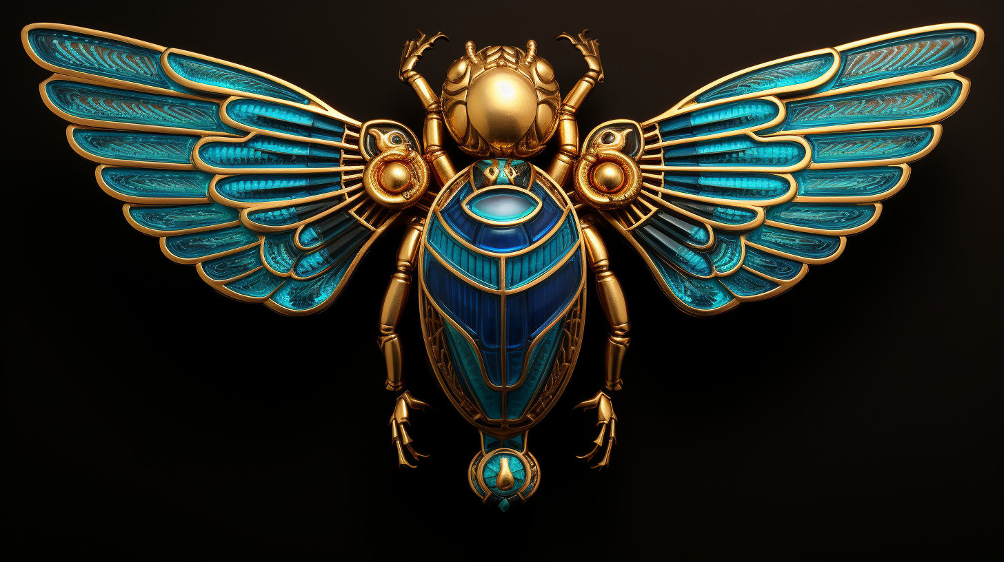 Blue Egyptian Scarab with Spread Wings