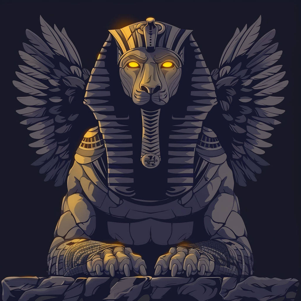 Egyptian sphinx anime statue yellow eyes